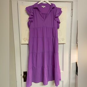 Umgee Lilac Tiered Ruffle Sleeve Dress